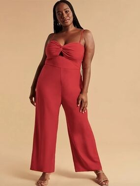 A&F Women's Twist-Front Cutout Jumpsuit Red S